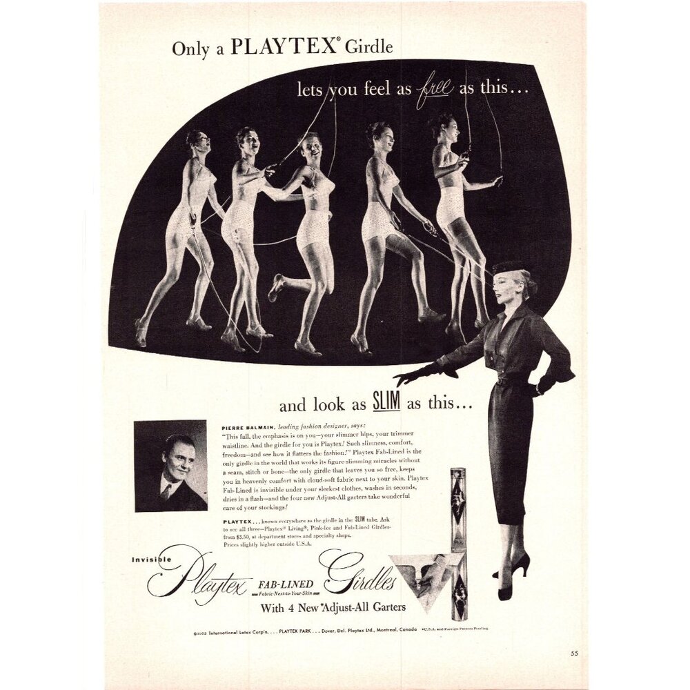 1952 Playtex Girdle Underwear Vintage Print Ad Women Skipping Rope 50s Wall Art